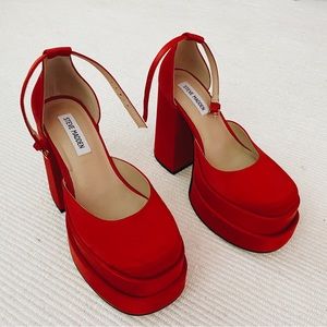 Steven Madden Charlize Platform Satin Heels in Red
